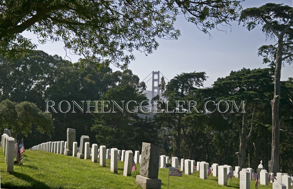 Presidio cemetary overlooking Golden Gate Bridge